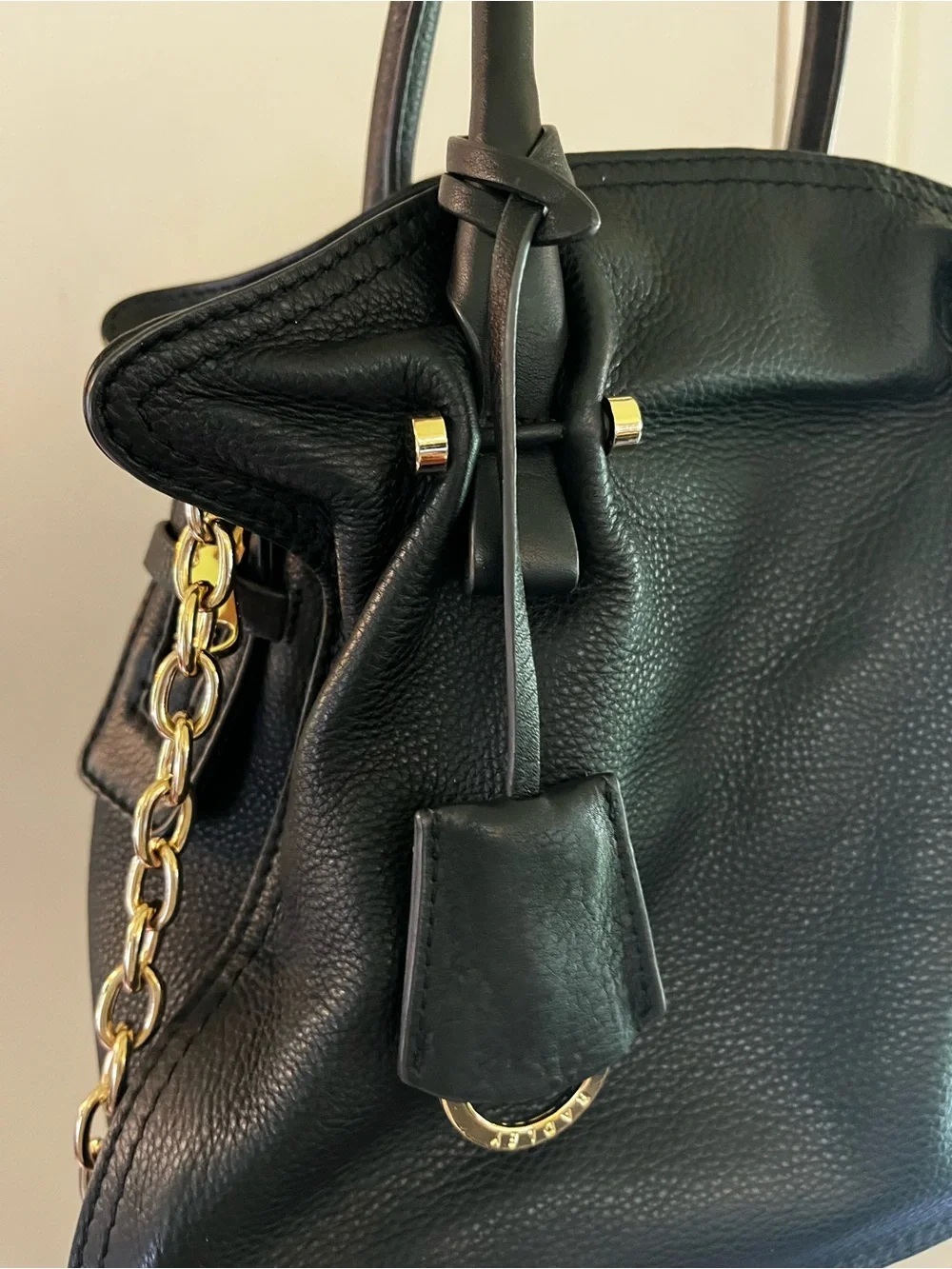 Radley London Pebbled Leather Crossbody Gold Hardware Quiet Luxury Satchel
